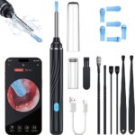 Ear Wax Removal Tool Camera, Ear Cleaner with Camera, 1080P HD Ear Camera and 6 LED Light, Ear Wax Removal Kit with 6 Ear Pick, 6 Pcs Ear Set, Ear Camera Wax Removal for iOS & Android, Black