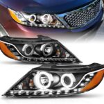 AmeriLite for 2011-2013 Kia Sorento Black Projector Headlights Xtreme Bright LED Halo Ring Set - Passenger and Driver Side