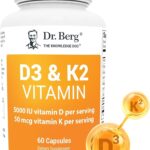 Dr. Berg D3 K2 Vitamin 5000 IU w/MCT Powder - Includes 50 mcg MK7 Vitamin K2, Purified Bile Salts, Zinc & Magnesium for Ultimate Absorption - K2 D3 Vitamin Supplement - 60 Capsules