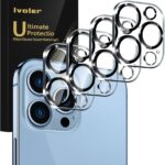 [4 Pack]iVoler Camera Lens Protector Designed for iPhone 13 Pro Max 6.7”/13 Pro 6.1” Screen Protector Tempered Glass[Case Friendly][New version],Scratch-Resistant,Easy Installation,Clear+Black Circle