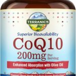 Terranics CoQ10 200mg, Coenzyme Q10 Supplement with Extra Virgin Olive Oil for Enhanced Absorption, Made in USA, Supports Heart Health, Antioxidant Protection, Energy Production, Non-GMO, 120 Softgels