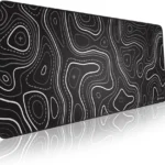 Minimalist Topographic Map Mouse Pad - Contour Extended Large Stitch Edge Mousepad. Black & White Non-Slip XL Gaming Desk Mat