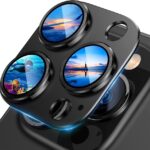 UniqueMe for iPhone 13 Pro/iPhone 13 Pro Max Camera Lens Protector, [Strong Drop Protection] [Not Easy to Fall-off] Metal Ring Tempered Glass Rear Camera Screen Cover - Graphite