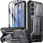 Poetic Spartan Case for Galaxy S25+ Plus 6.7", [Slide Camera Cover] [Screen Protector Works with Fingerprint ID]Military Grade Rugged Shockproof S25 Plus Phone Case with Kickstand, Metallic Gun Metal