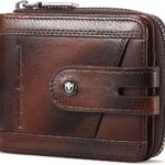 BULLCAPTAIN Genuine Leather Men's Wallet with Zipper Vintage RFID Blocking Large Capacity Wallet for Men with 14 Credit Card Slots and 1 ID Window T23 (Coffee)