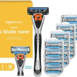 Amazon Basics 5-Blade MotionSphere Razor for Men with Dual Lubrication and Precision Trimmer, Handle & 16 Cartridges, Cartridges fit, Razor Handles only, 17 Piece Set, Black