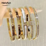 Classic Bracelet Design Gold Color Waterproof Stainless Steel Luxury Brand Sparkling Zircon Bangles for Women Gift Jewelry