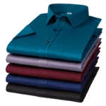 New Stretch Men's Shirt Business Fashion Casual Short-Sleeved Iron-Free Solid Color Top Breathable Comfortable Slim Men Clothing