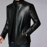 Faux Leather Jacket Stylish Men's Faux Leather Motorcycle Jacket with Stand Collar Zipper Neck Windproof for Cool