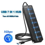 USB Hub 3.0 Multiprise USB عالية السرعة الفاصل 7 ميناء 5Gbps محول الطاقة USB 2.0 المتوسع التبديل لملحقات الكمبيوتر