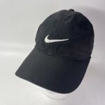 Nike Black Swoosh Logo Dri Fit Lightweight Adjustable Baseball Cap Hat