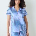 Amelia Gömlek Şort Çizgili Mavi Pijama Takımı