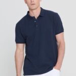 Erkek Lacivert %100 Pamuk Kıvrılmaz Pike Polo Yaka Slim Fit Dar Kesim Tişört