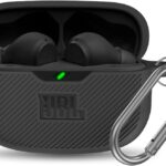 for JBL Vibe 200TWS/JBL Vibe Beam Case Cover, Silicone Protective Shock Cover Compatible with JBL Vibe 200TWS & JBL Vibe Beam True Wireless Headphones Charging Case with Carabiner(Black)