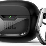 SURITCH Case Cover for JBL Vibe Beam/JBL Vibe Beam 2/ JBL Vibe 200TWS Earbuds, Shockproof Magnetic Protective Headphone Cover, Rugged Bumper Case with Carabiner & Cleaning Kit & Removal Tool, Black