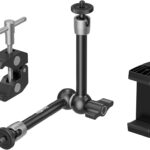 SMALLRIG Clamp w/ 1/4" and 3/8" Thread Holes, 9.8 Inches Adjustable Friction Power Articulating Magic Arm with Phone Holder for Action Cameras, Smartphones, LCD Monitor/LED Lights - 5326