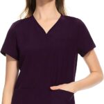 COZYFIT Medical Scrub Tops for Women - Soft Stretch,Curved V-Neck Scrub Tops with 3 Pockets