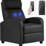BestMassage Recliner Chair for Living Room Modern Wingback Sofa Home Theater Seating Push Back Reclining Chair with Lumbar Support (with Massage Function, PU Black)