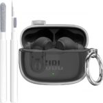 Compatible with JBL Vibe 200TWS/JBL Vibe Beam/Beam 2 Case Cover Clear Lock Clip with Cleaner Kit, Transparent TPU Protective Cover Men Women with Carabiner for JBL Vibe Beam 2 Charging Case - Black