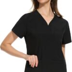 COZYFIT Medical Scrub Tops for Women - Soft Stretch,Curved V-Neck Scrub Tops with 3 Pockets