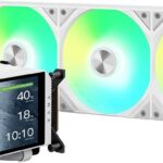 مبرد بانوراما 360 ARGB ابيض 360 ملم ايه اي او 6.5 انش اموليد منحني 360 ملم بتاثير انامورفيك 360 ملم اسيتيك الجيل الثامن V2 320 واط مروحة ARGB مغناطيسية انتل LGA 1851/1700 AMD AM5/AM4