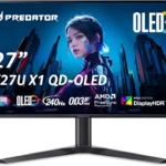 Acer Predator Gaming Monitor | 27" WQHD (2560 x 1440) OLED | AMD FreeSync Premium Pro | 240Hz | 0.03ms (G to G) | VESA DisplayHDR True Black 400 | Display Port 1.4 & 2 x HDMI 2.1 | X27U X1bmiiphx