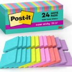 Post-it Super Sticky Notes, 24 Sticky Note Pads, 3 x 3 in., School Supplies, Office Products, Sticky Notes for Vertical Surfaces, Monitors, Walls and Windows, Supernova Neons Collection
