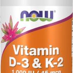 NOW Supplements, Vitamin D-3 & K-2, 1,000 IU/45 mcg,Plus Cardiovascular Support*, Supports Bone Health*, 120 veg Capsules