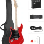 GLARRY 39" Left Handed Full Size Electric Guitar for Music Lover Beginner with 20W Amp and Accessories Pack Guitar Bag (Red)