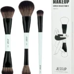 Jessup Face Makeup Brushes Blue 3pcs Double Ended Makeup Brush for Foundation Contour Blush Highlight and Concealer Brush, Premium Synthetic Brush Set T503