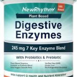 NewRhythm Digestive Enzymes 245 mg, with Probiotics and Prebiotics, Plant Based, 7 Key Enzymes, Digestion, Nutrient Absorption, Protease Amylase & Lipase, 60 Vegan Capsules