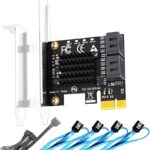 جلوتريندر بطاقة توسيع SA3034A بـ4 منافذ PCIe ساتا 3.0، تدعم تشغيل نظام التشغيل، بما في ذلك كابلات ساتا وكابل طاقة مقسم ساتا 1:5، متوافق مع ويندوز، لينكس، ماك او اس، ناس