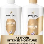Pantene Shampoo & Conditioner Set, Daily Moisture Renewal - Pro-V Nutrients for Dry, Color-Treated, Straight to Curly Hair, 72-Hour Hydration & Softness, 52.8 Oz Total + Miracle Rescue Shot (0.5 Oz)