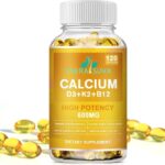 Extra Strength 4-in-1 Calcium 600mg + Vitamin D3 5000iu + K2 + B12 Natural Supplement Complex for Bone and Immune Health, 120 Softgels, 60 Day Supply