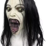 Horror Crying Woman Mask with Wigs Scary Evil Ghost Devil Creepy Demon Full Head Latxe Mask Horror Halloween Masquerade Party Cosplay Props