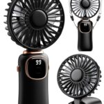 مروحة محمولة باليد من كولدسكاي، مروحة تعمل بالبطارية 4000mAh مع شاشة LED، مروحة صغيرة شخصية 3 في 1 محمولة باليد / الرقبة / المكتب، مروحة مكتب قابلة للطي 90 درجة مع قاعدة، مروحة مكياج 5 سرعات للنساء