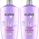L'Oreal Paris Elvive Hyaluron Plump Shampoo and Conditioner Set for Dehydrated, Dry Hair with Hyaluronic Acid Care Complex, 1 Kit (2 Products)