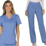 Cherokee Women Scrub Sets Workwear Revolution WW610 Mock Wrap Top & WW110 Mid Rise Straight Leg Pull-on Pant
