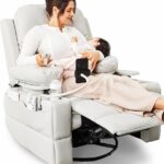 Rocking Chair Nursery with Adjustable Armrests, Electric Glider Recliner Nursing Chair for Breastfeeding, Power Swivel Recliner Chairs with USB Port and Storage, FSC Certified (Vanilla)