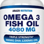 Arazo Nutrition Wild Caught Omega 3 Fish Oil – 120 Soft Gels – 4,080mg High EPA 1200mg DHA 900mg Lemon Flavor Burpless Softgels