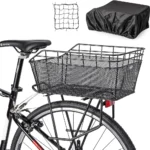Rear Bike Basket - Large Bicycle Rear Basket with Cargo Net and Waterproof Cover, Wire Bike Baskets Rear Large Capacity (NO Bike Rack Include)
