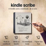 Amazon Kindle Scribe (64 GB) - Redesigned display with uniform borders. Now write directly on books and documents. With built-in notebook summarization. Includes Premium Pen - Tungsten