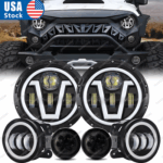 Combo For 2007-18 Jeep Wrangler JK JKU 7'' LED Headlights Tail & Halo Fog Lights