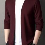 Manfinity Homme سترة كارديجان طويلة الأكمام ذات لون واحد للأعمال للرجال