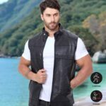 جاكيت جلدية مقاومة للماء للدراجات النارية للرجال، بلا أكمام، أسود اللون، مناسب للربيع والصيف