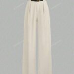 سراويل مكتبية أنيقة بلون أحادي خصر متوسط ذات تصميم مستقيم مع حزام ، ملابس رمضان