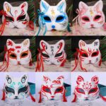 قناع قطة وثعلب نصف الوجه للنساء، كوسبلاي أنمي، حفلات خارجية، استخدام هالوين، بتصميم غابة اليراع اليابانية قطعة واحدة