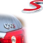 Universal 3D Metal Red S Badge Rear Fender Trunk Emblem Sticker Accessories Compatible with Infiniti Model Sedan SUV Q50 Q60 Qx50 Qx70 Qx80
