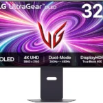 شاشة العاب ال جي الترا جير OLED 32GS95UV-B، 32 انش UHD 4K، وضع مزدوج 4K: 240Hz / FHD: 480Hz، وقت استجابة 0.03 مللي ثانية، انفيديا جي سينك وAMD فري سينك بريميوم برو، مكبرات صوت ستيريو 7 واط، منفذ عرض