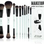 Jessup Makeup Brushes Set 10pcs, Double Sided Foundation Contour Blush Highlight Blending Eyebrow Brush Eyeshadow Eyeliner Concealer Brush, Bright Cyan Cruelty Free Cosmetic Tools T500
